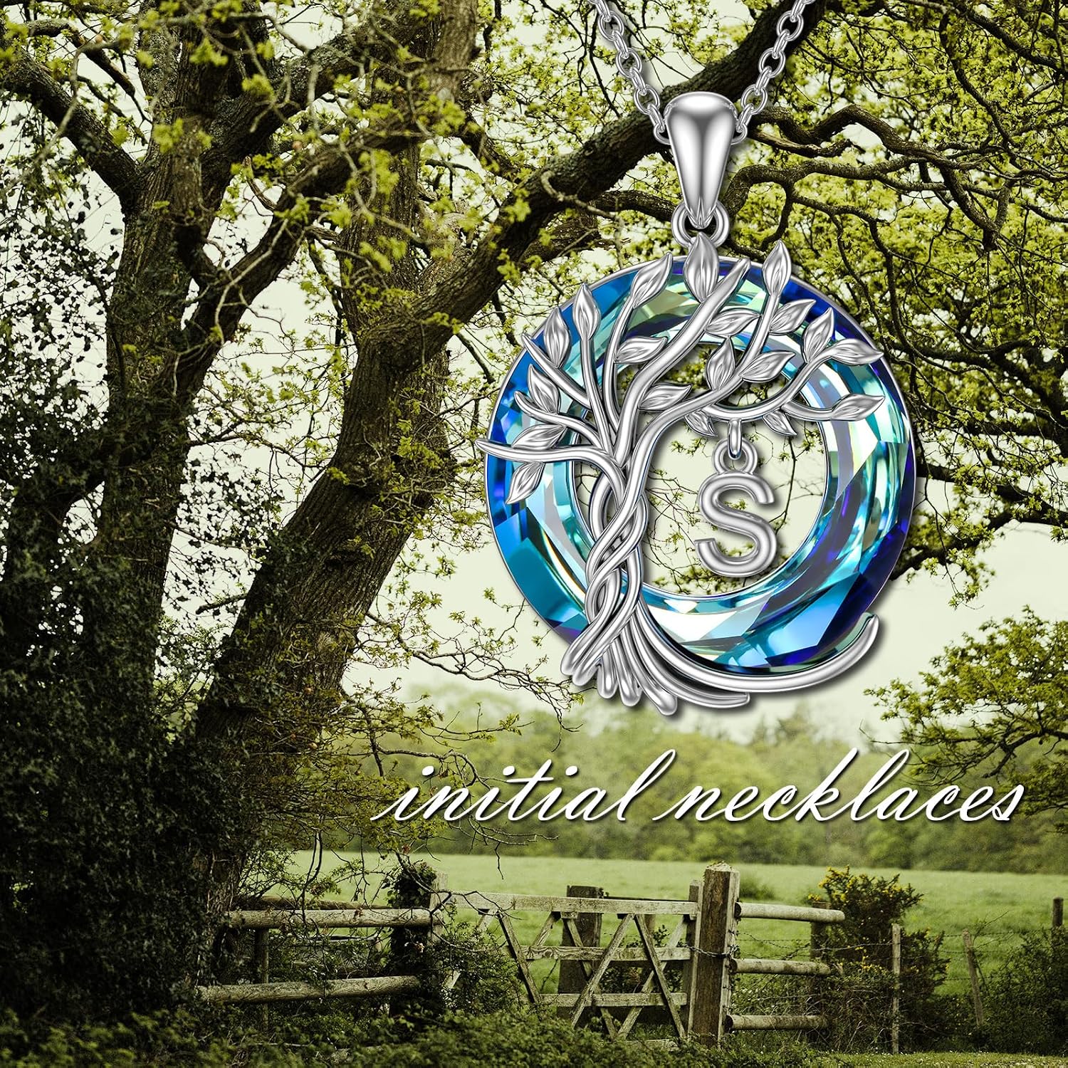TOUPOP Tree of Life Chain Sterling Silver Tree of Life Initial Letter Pendant Necklace with Blue Crystal Jewellery Gifts for Mothers Birthday Gifts for Women Girls – Bild 2