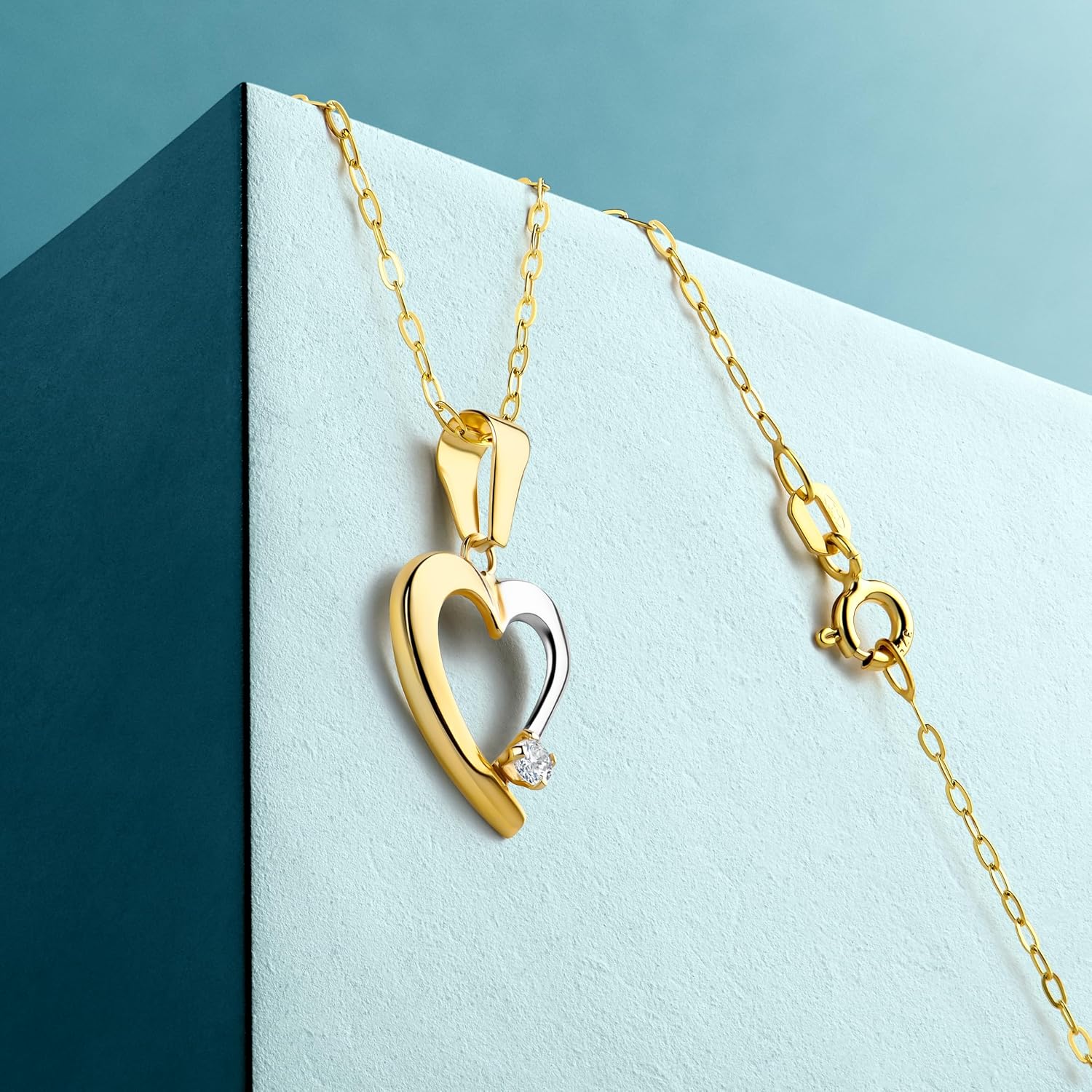 MIORE 9ct Bicolour Yellow Gold / White Gold Heart Pendant (375) - Pendant Gold/with Gold Chain/Silver Chain, Gold Jewellery Women – Bild 3