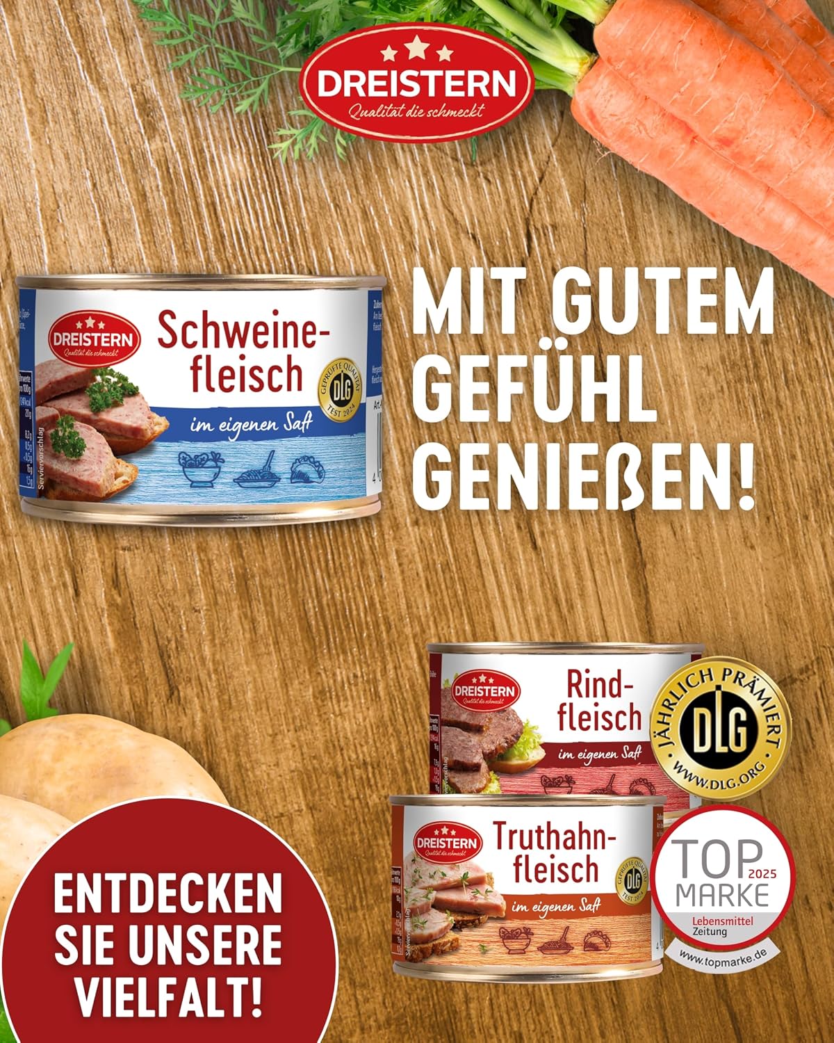 DREISTERN Pork in Own Juice, 400 g, with Pork Rash, Hearty Specialty in Recyclable Canning Tin, Long Shelf Life Thanks to Natural Preservation, Homemaker Quality – Bild 6