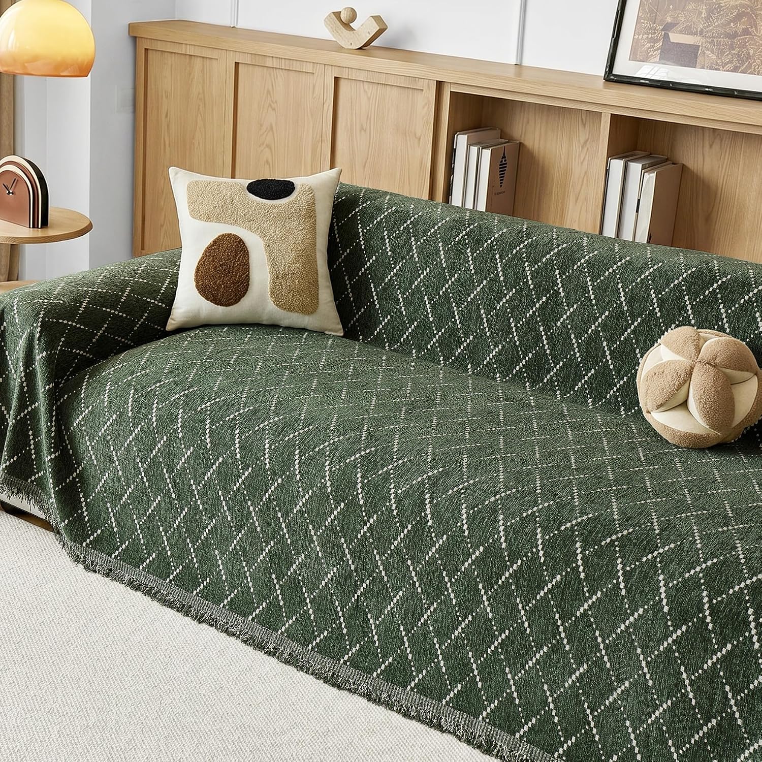 Chenille Sofa Cover 2/3/4 Seater, Sofa Covers for Seat, Couch Blankets for Protection, 230 x 340 cm, Olive Green