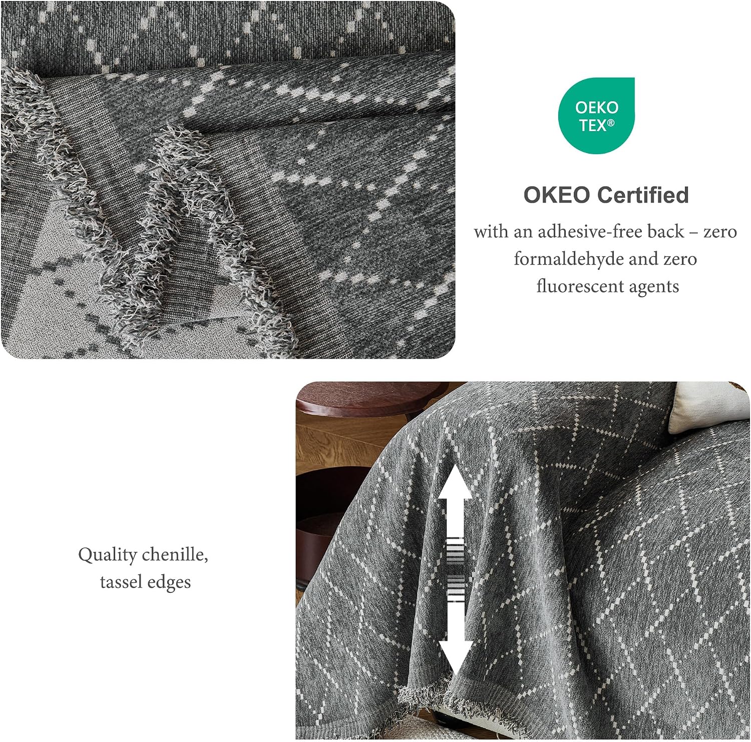 Chenille Sofa Cover 2/3/4 Seater, Sofa Throw Blanket, Couch Blankets for Protection, 230 x 300 cm, Dark Grey – Bild 2