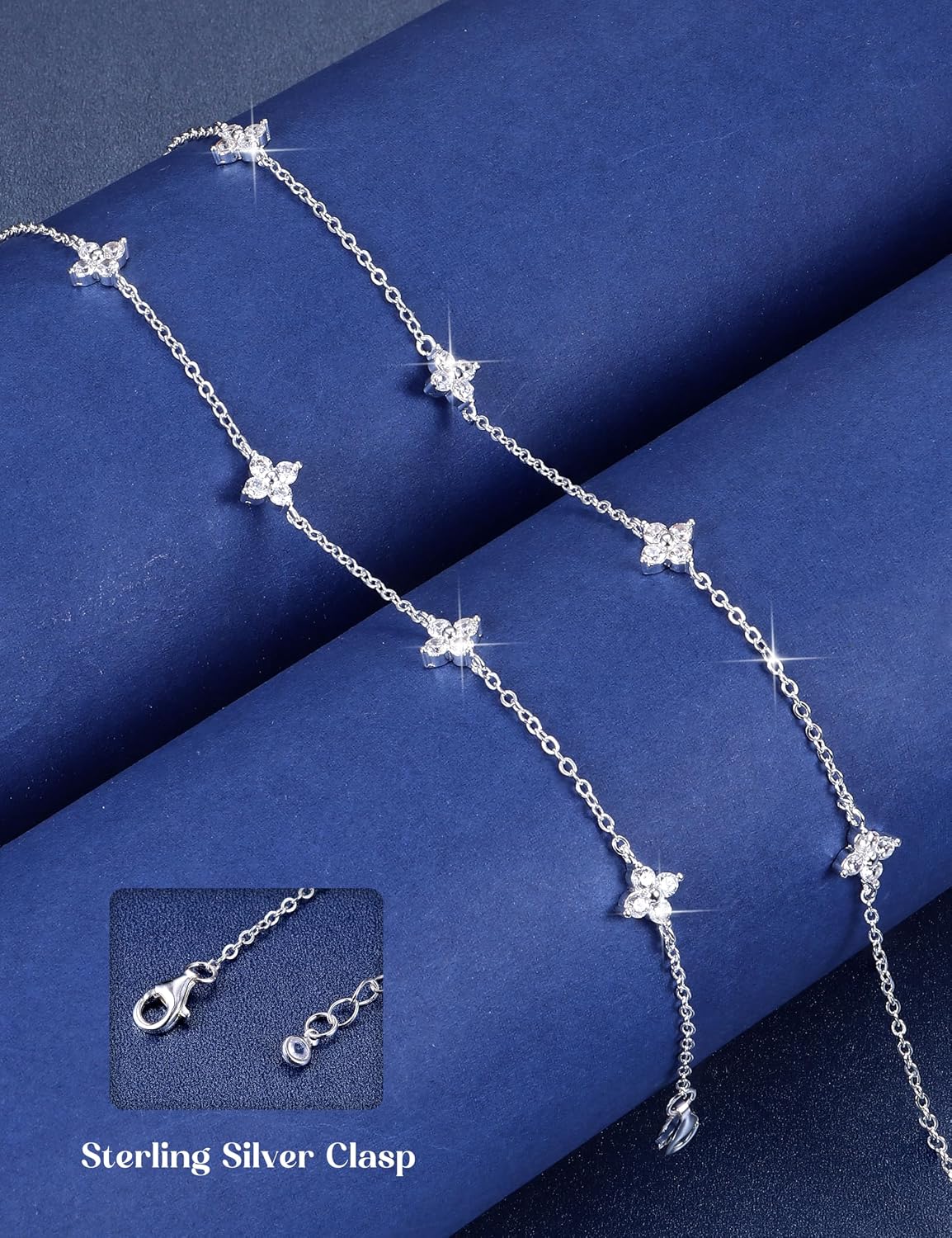 Diamday Women's 925 Silver Necklace Bracelet Gold Silver Jewellery Set Adjustable Choker Chain Bracelet Set with Zirconia Fashion Jewellery Wedding Bridal Jewellery Set Silver 925 Women – Bild 6