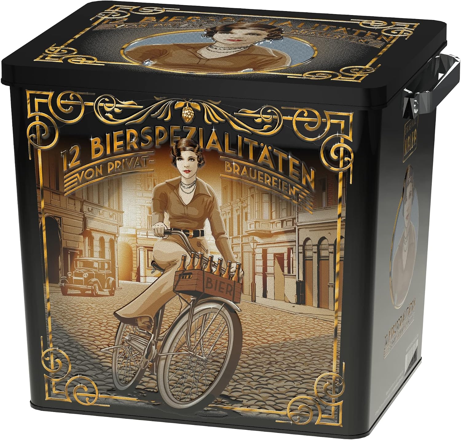 KALEA Beer Box, Metal Box with 3D Embossing, 12 x 0.33 L Beer Specialities, Gift Idea for Easter, Father's Day (Retro Box, 12 x 0.33 L)