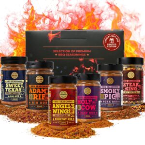 Meat Lovers BBQ Rub Gift Set – Holy Cow, Angel’s Wings, Smoky Pig, Sweet Texas, Steak King & Adam’s Ribs | Pack of 6 | 100% Natural | Spice Gift for Foodies