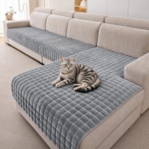Pack of 2 Soft Flannel Sofa Covers, Premium Non-Slip Sofa Cover 1 2 3 4 Seater Couch Cover for Sectional Sofas, Washable L-shaped Furniture Cover (Grey, 90 x 160 cm and 90 x 210 cm)