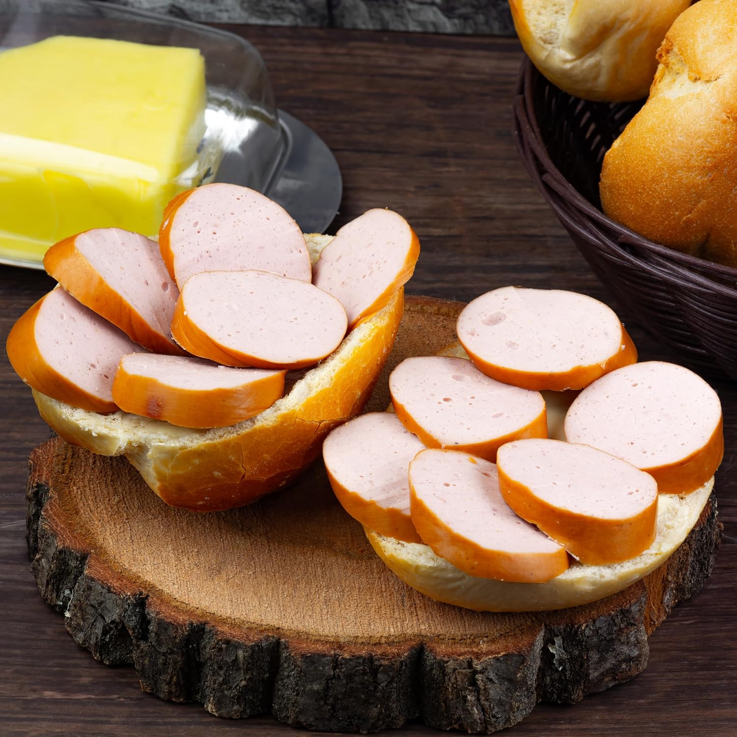 Food-United Lyoner Meat Sausage 1000 g in a Ring Smoked Edible Skin Juicy Mild Spicy Selected Basic Materials of Beef and Pork Top Quality from Bavaria – Bild 4