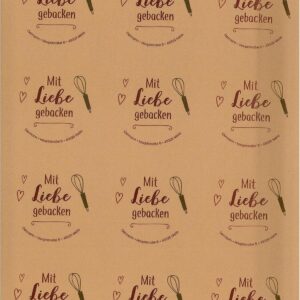 12 Stickers Kraft Paper 6 cm Christmas Cookies Homemade "Baked with Love"