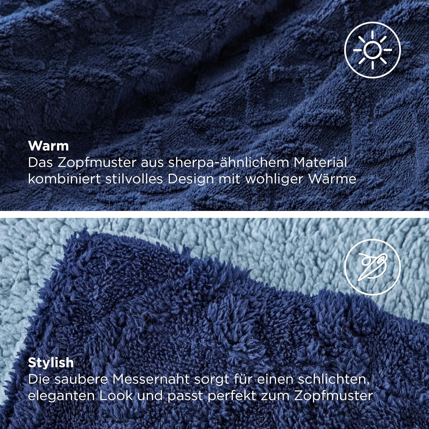 BEDSURE Sherpa Knitted Blanket 220 x 240 cm Warm Wool Blanket Blue – Bild 4