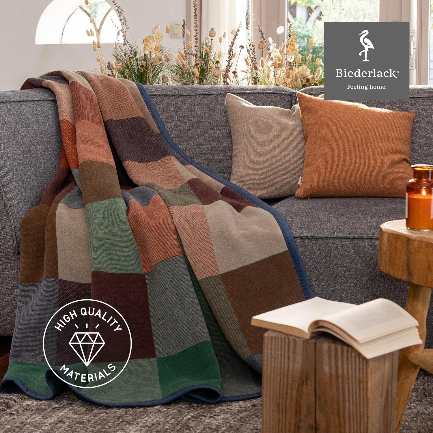 Biederlack® Cuddly Blanket Pure Cotton Checked Green Sofa Blanket 150 x 200 – Bild 3