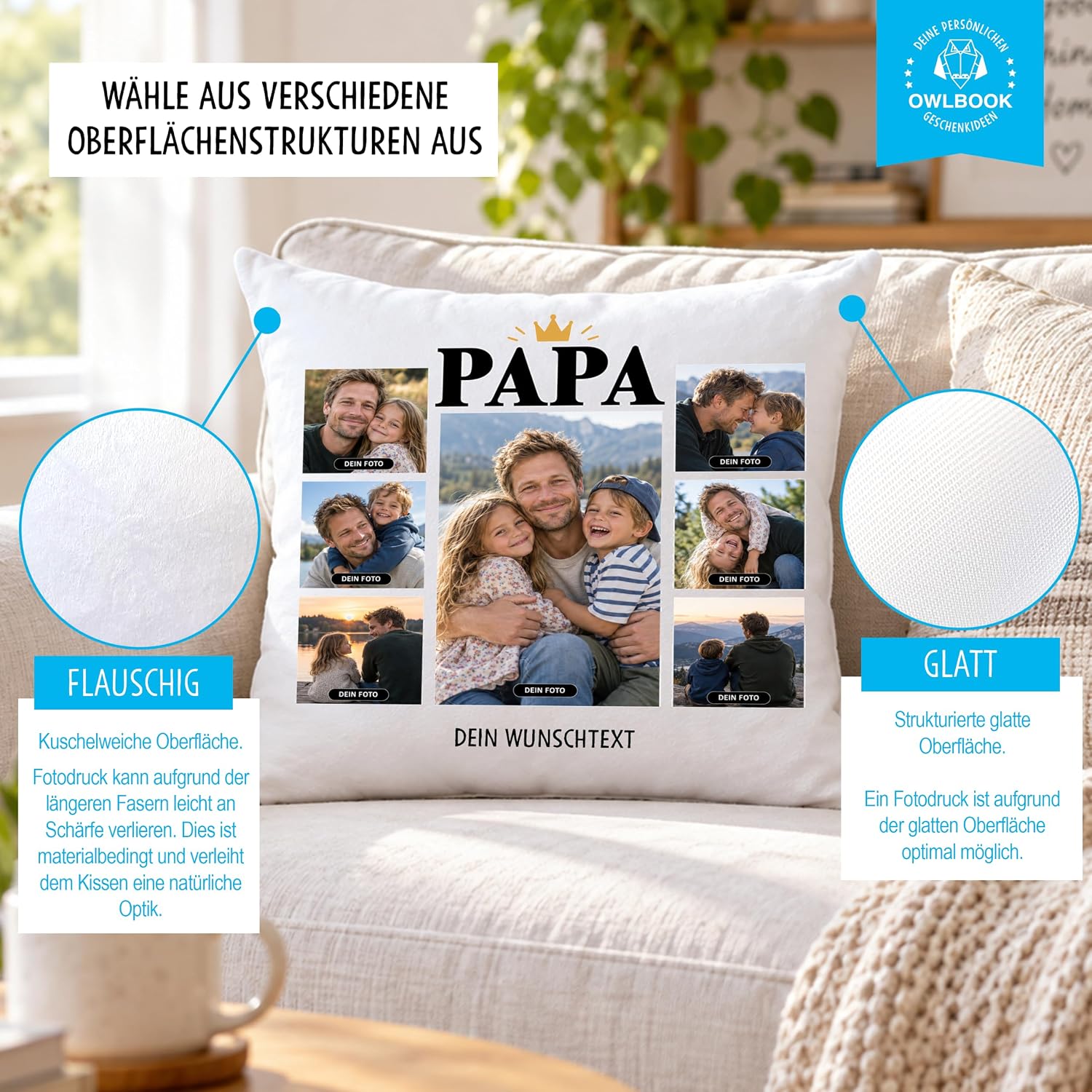 OWLBOOK® Photo Cushion for Dad with 7 Photos Design Yourself Gift for – Bild 2
