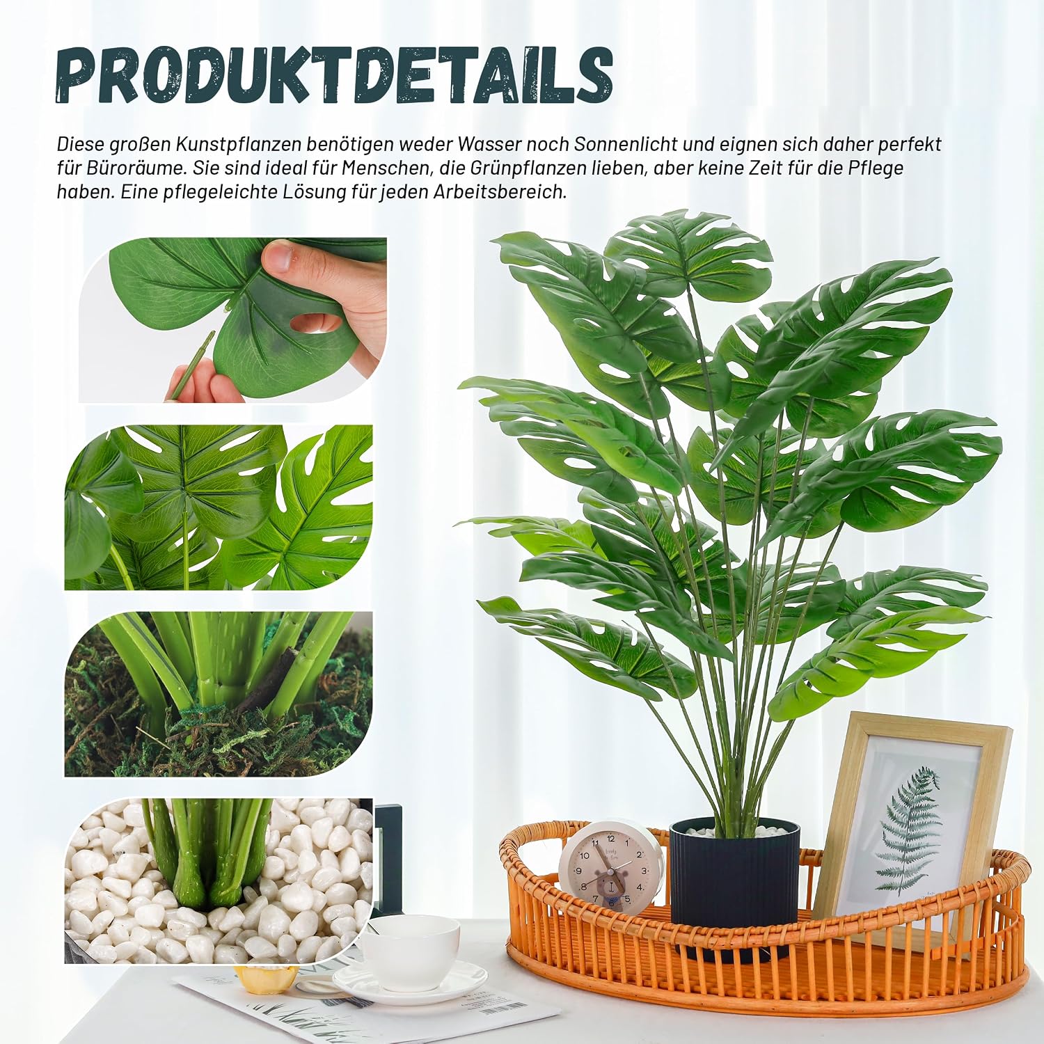 Der Rose Monstera Artificial Plant 71 cm in Black Pot for Office Hallway – Bild 4