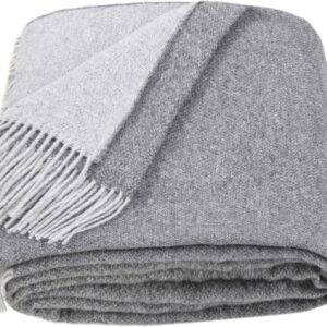LYHome Merino Blanket, Cuddly Blanket, Bedspread, Wool Blanket for Sofa, Throw Blanket, Fluffy Warm Couch Blanket, Plaid, 140 x 200 cm, Grey - Light Grey, Double-Sided