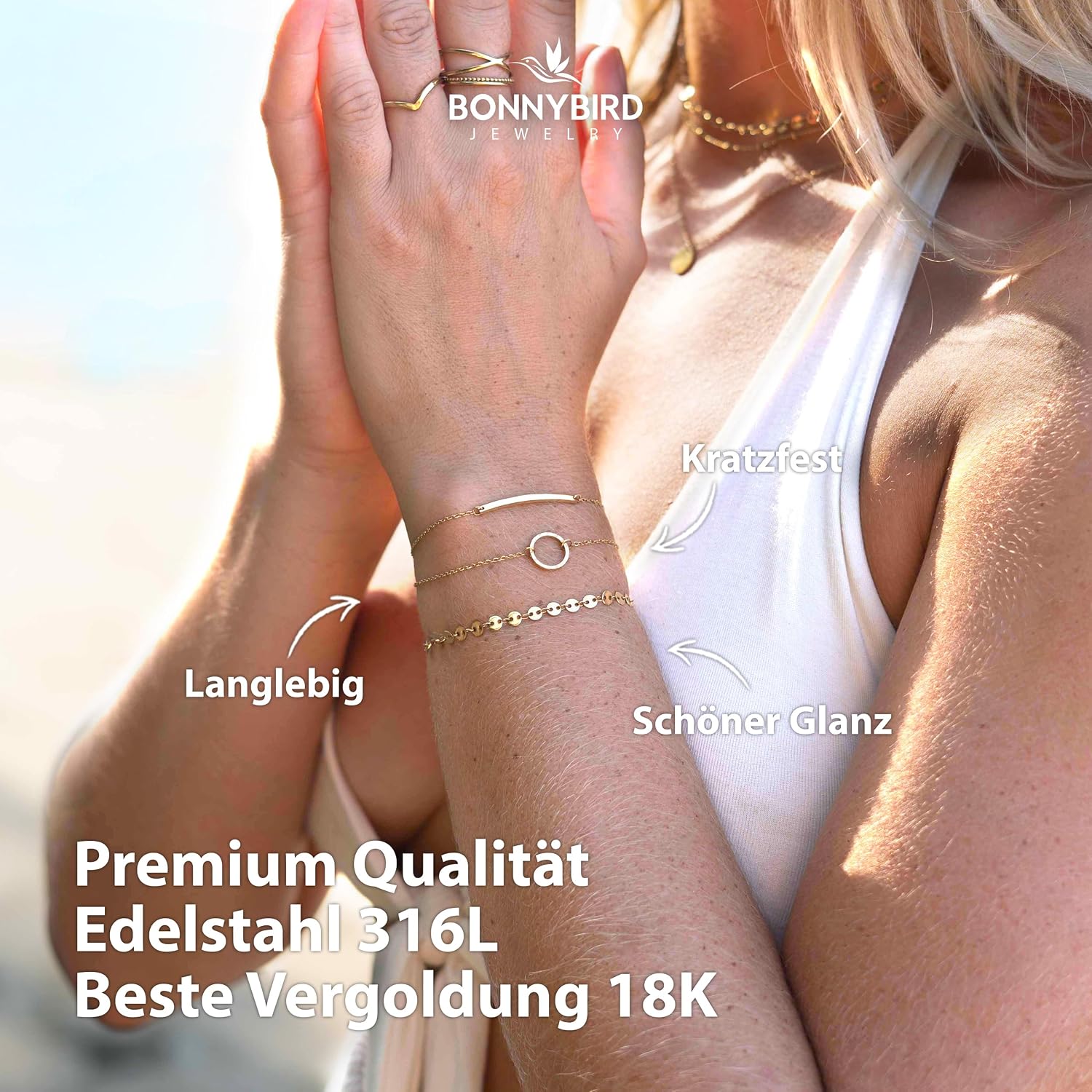 BONNYBIRD® BonnyMilano Premium Stainless Steel Bracelet Set for Women in Silver, Gold & Rose Gold, 100% Waterproof and Skin-friendly – Bild 2