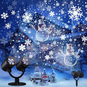 Outdoor Christmas Projector, Double Head Dynamic LED Snowflakes, Snowman Projector with Timer, Waterproof Christmas Lighting Outdoor for Garden, Window, Wall, Party, Christmas Decoration