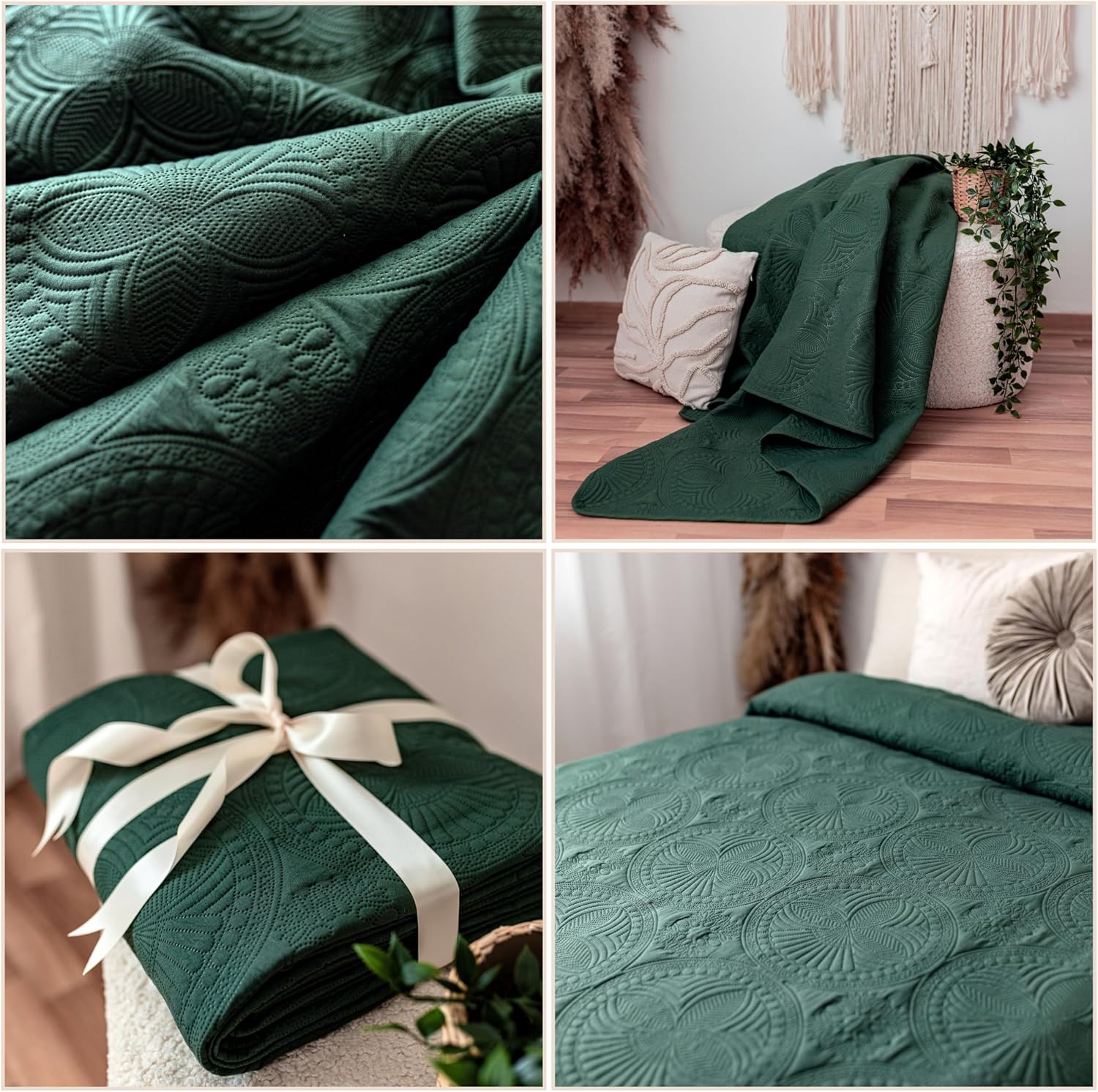 Bedspread 170 x 220 cm Bed Throw Bedspreads - Throw Mandala Sofa Throw Quilt Sofa Blanket Bed Throw Blanket Day Blankets Bed Cover XXL Blanket Quilted (Dark Green) – Bild 5