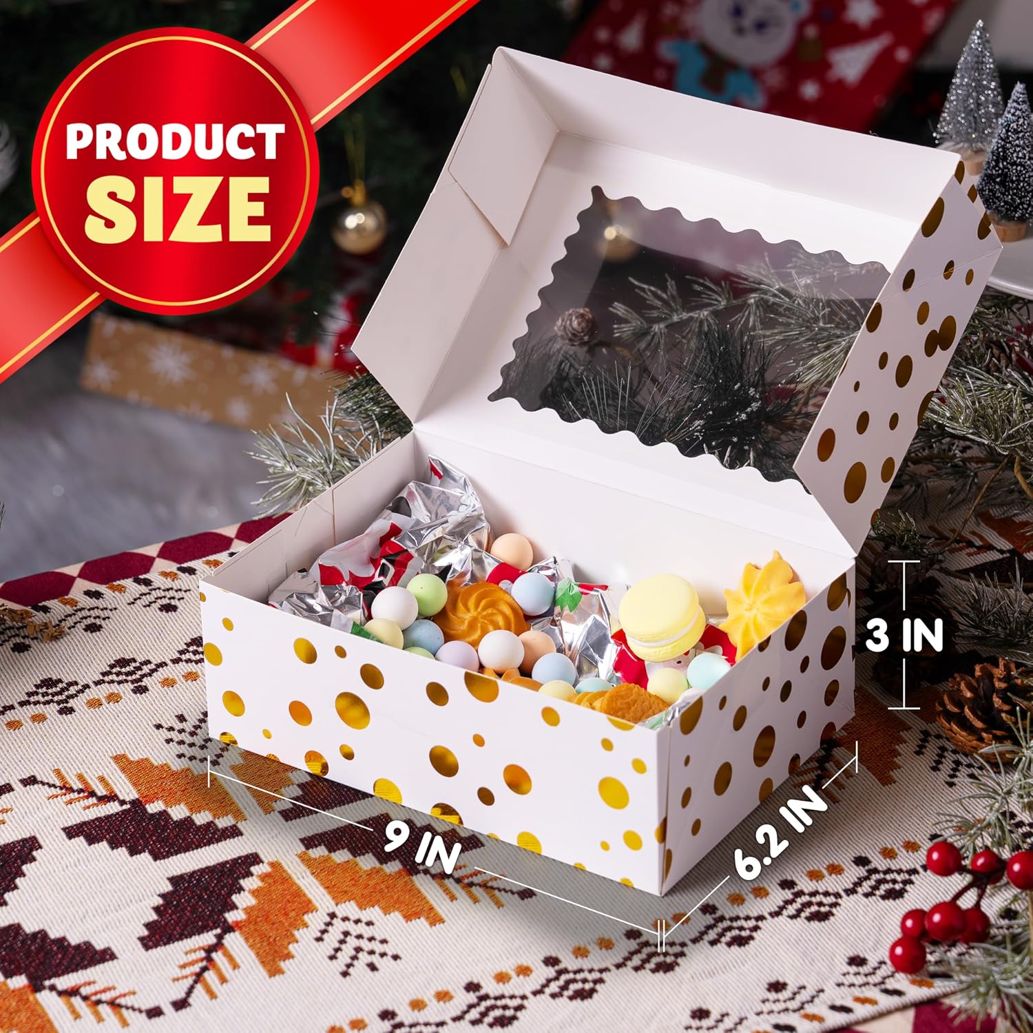 JOYIN Christmas Cookie Boxes, Gold Foil Boxes with Window, 9 x 6.2 x 3 inches, Bakery Gift Wrapping for Christmas, Holiday, Party, Pastry, Cupcakes, Cookies, Brownies, Donuts, 24 – Bild 6