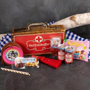 Wurstbaron Women’s Emergency Suitcase Gift Case with Sausage Cable Reel, Prosecco, Gummy Bears, Spinner Game and Much More