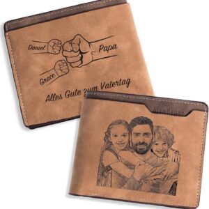 Easycosy Father’s Day Gift for Dad Men, Personalised Men’s Wallet with Photo and Name – Leather Wallet with Engraving Capital Letter – Gifts for Men Dad Grandpa for Father’s Day