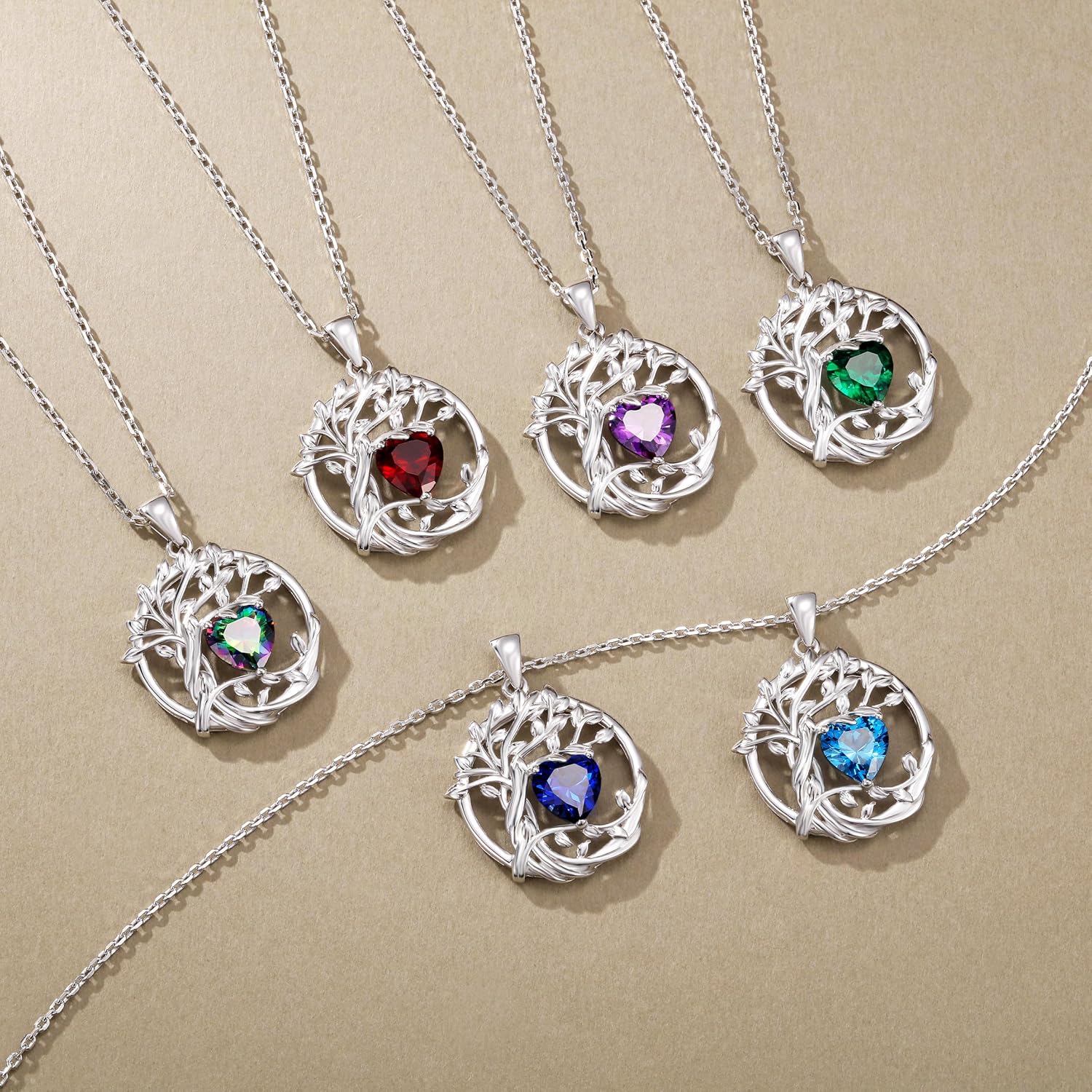 FANCIME Tree of Life Birthstone Necklace for Women 925 Sterling Silver Tree of Life Birthstone Pendant Necklace Jewellery Gifts for Women Girls Chain Length: 40 + 5 cm – Bild 5