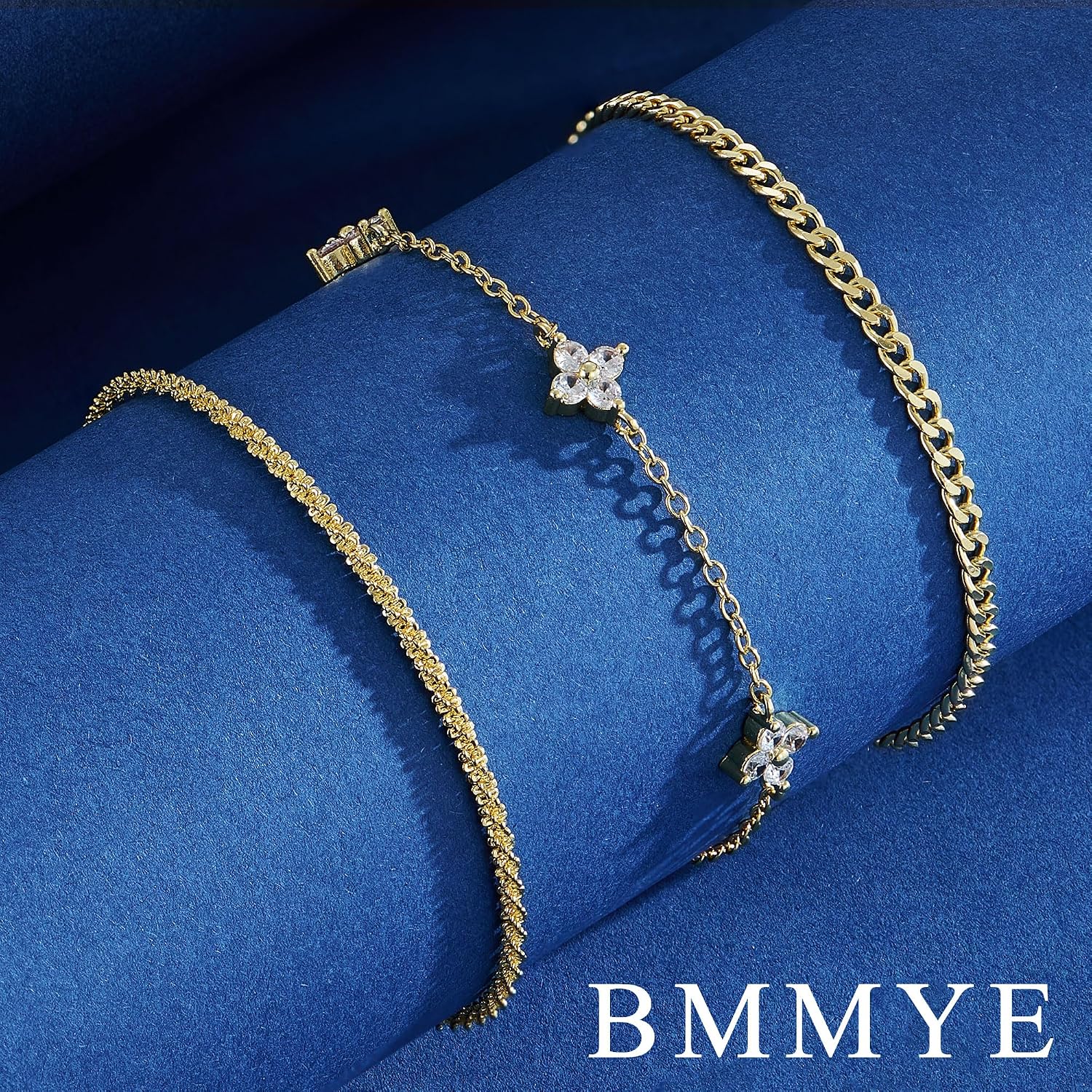 BMMYE Set of 3 Women's Bracelets, 925 Sterling Silver, Hypoallergenic, Adjustable, 14K Gold Plated with Cubic Zirconia Bracelets Set, Birthday Jewellery Gift for Women – Bild 7