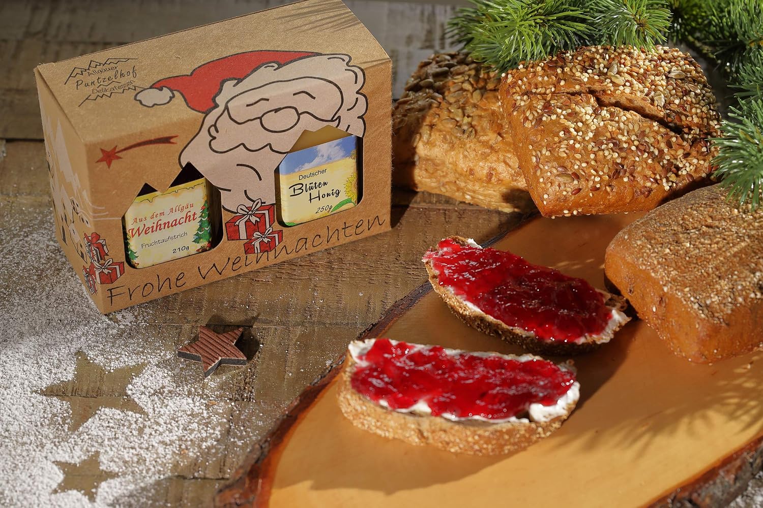 Christmas Treat Box - Delicatessen Gift Set - 210 g Christmas Fruit Spread and 250 g German Honey - Christmas Gift Box – Bild 3