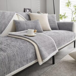 Sofa Cover, Couch Cover L Shape 1/2/3/4 Seater, Sofa Cover Corner Sofa Non-Slip Sofa Protector, Sofa Blankets for Seat, Universal Sofa Throw, Light Grey, 70 x 70 cm