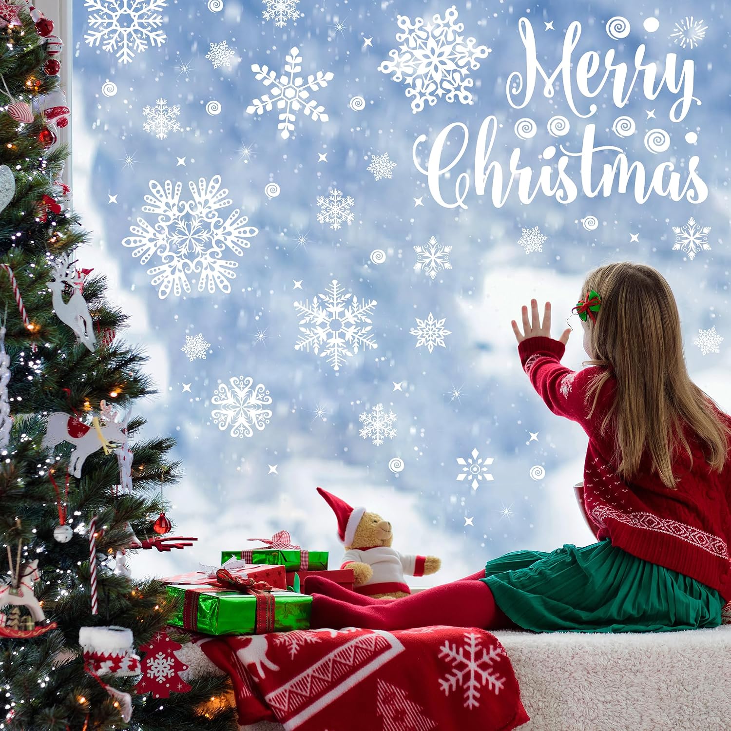 275 Window Stickers Christmas Self-Adhesive, Moxled Snowflakes Window Decoration Christmas, Reusable Static Adhesive PVC Stickers for Windows Door Winter Snowflakes Christmas Decoration – Bild 3