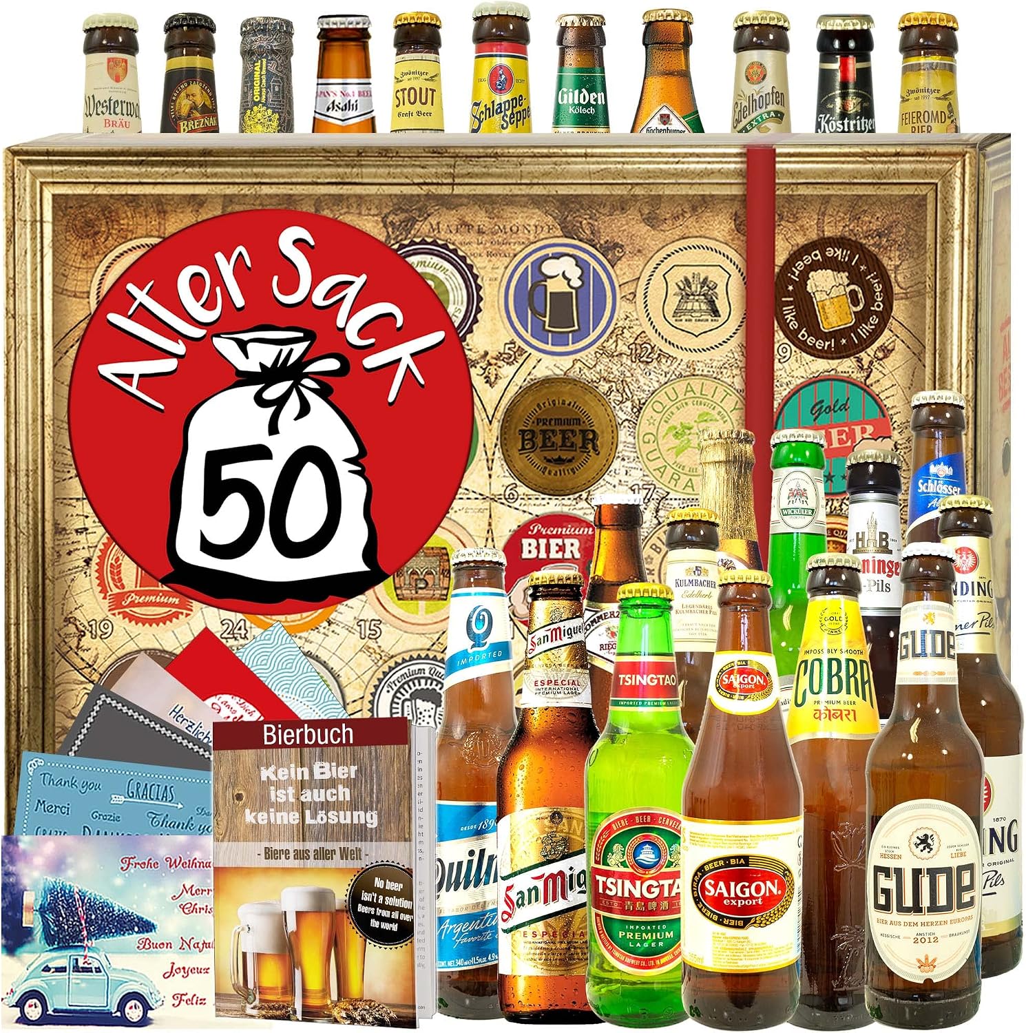 Alter Sack 50 / Beers from Around the World and D 24x / Birthday Gift Man / Advent Calendar Beer 2024 2025