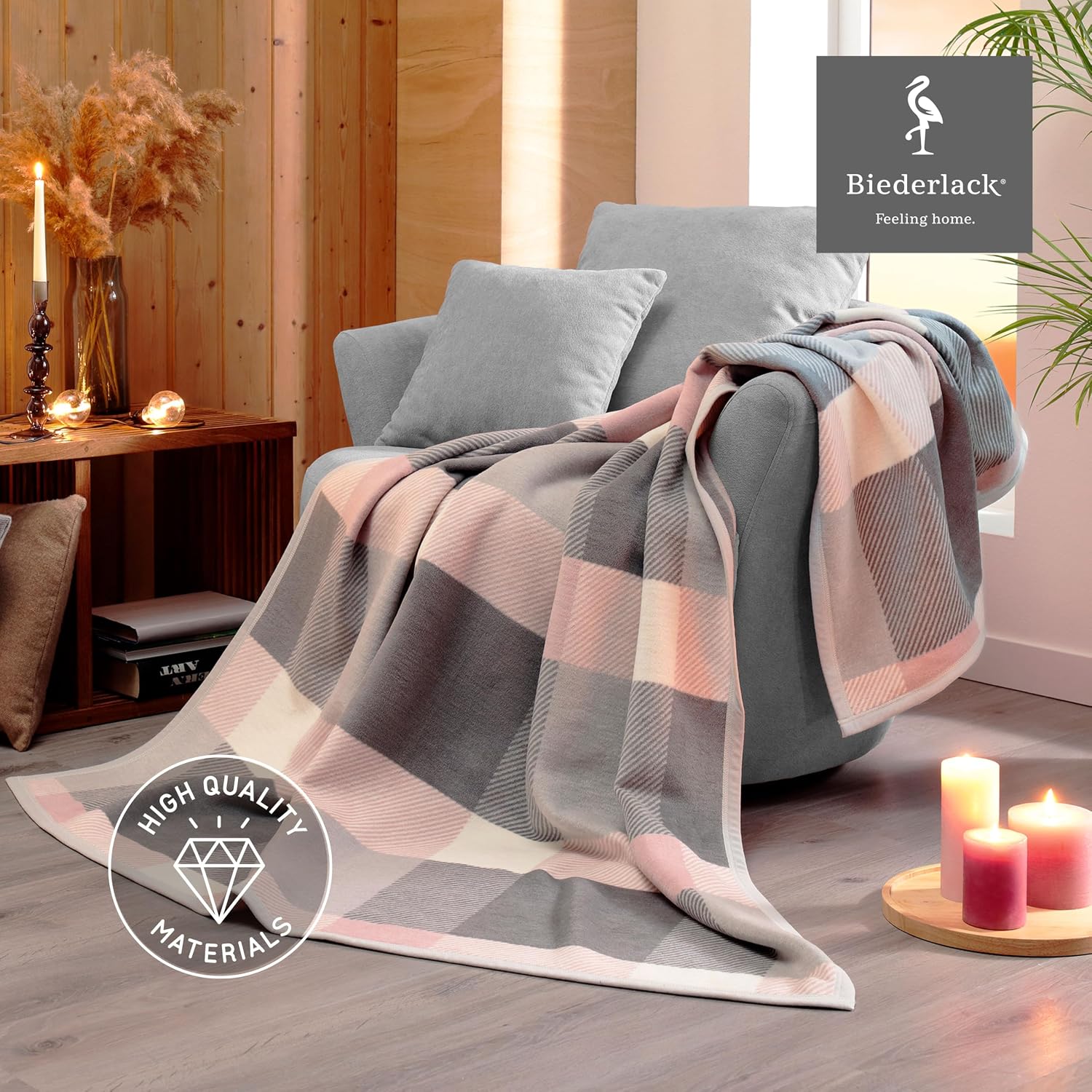 Biederlack® Soft Cuddly Blanket "Check" Rose Sofa Blanket 150 x 200 cm – Bild 3