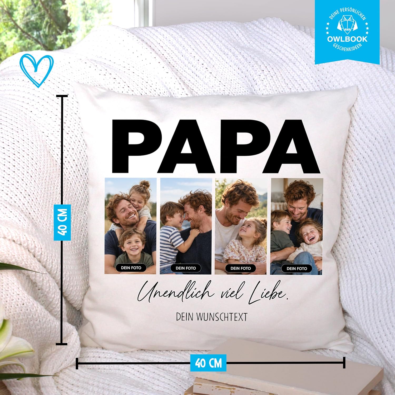 OWLBOOK® Photo Cushion for Dad with 4 Photos Design Yourself | Gifts for – Bild 6