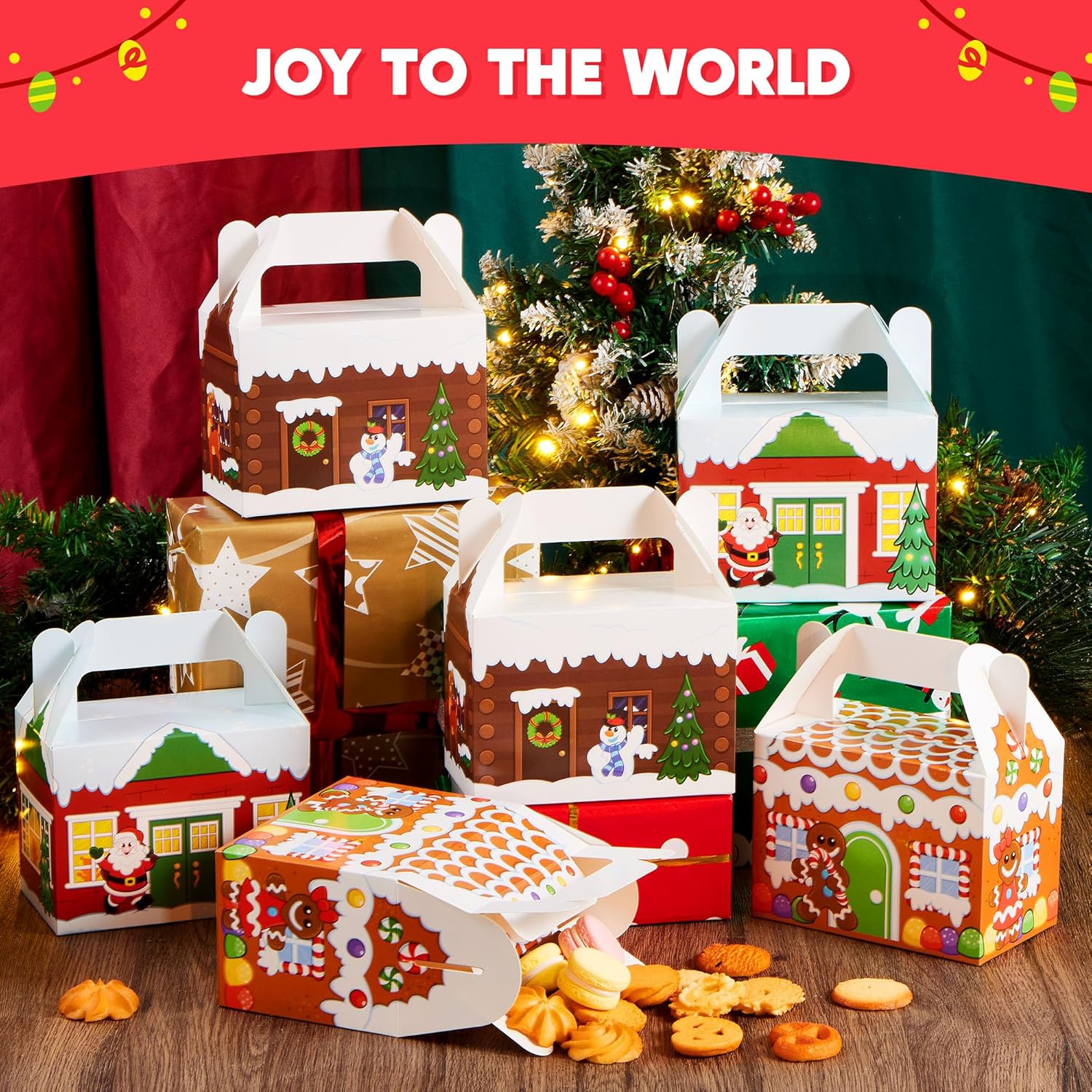 JOYIN Pack of 24 3D Christmas Gift Boxes, Gift Box Sweets, Cakes, Chocolate, Cookies, Biscuits Cardboard for Christmas, Gift Wrapping (Christmas House) – Bild 7