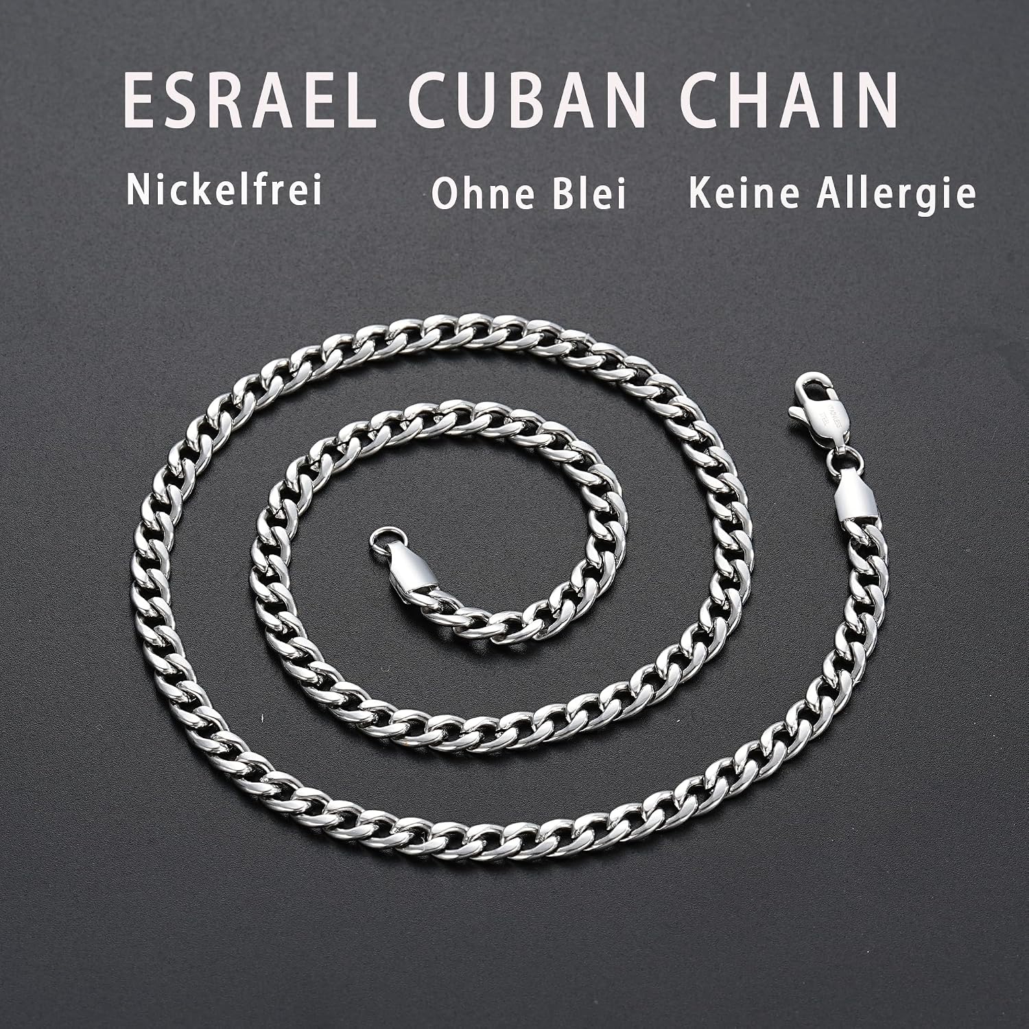 Esrael 3.5/5 mm Silver/Gold/Black Curb Chain Stainless Steel Necklace Men's Cuban Chain for Men and Boys Jewellery Gift for Men Women 18/20/22/24 Inches – Bild 4