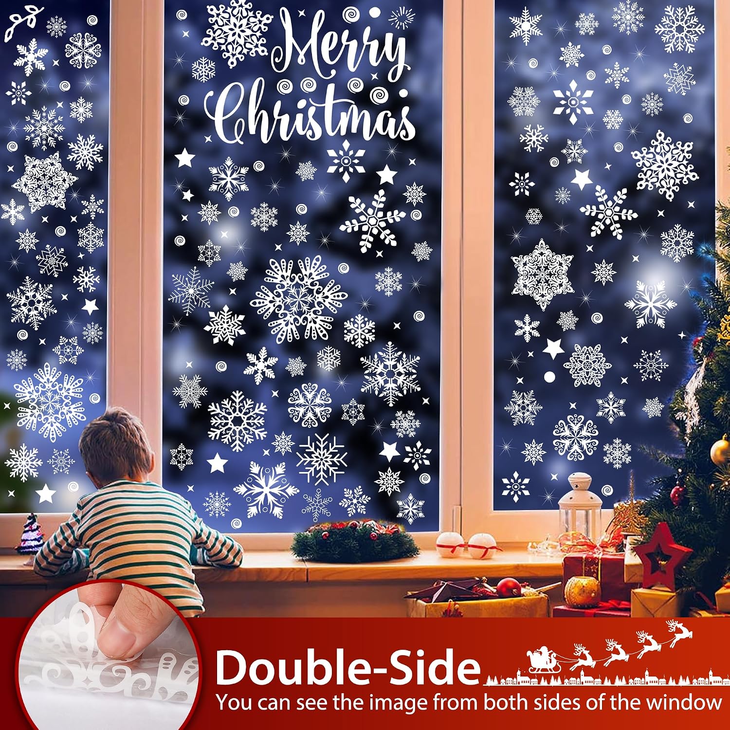 275 Window Stickers Christmas Self-Adhesive, Moxled Snowflakes Window Decoration Christmas, Reusable Static Adhesive PVC Stickers for Windows Door Winter Snowflakes Christmas Decoration – Bild 4