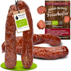 Organic Pepper Biter / Fire Bitter - Raw Sausage Made from Beef & Pork, Not Spicy - Snack Sausage, Sugar-Free & Gluten Free - Handmade Organic Farmer's Sausages (1 x 2 Pairs, 140 g)