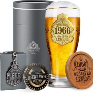 CROWNLY CRYSTAL® 1966 Beer Glass Engraved 570ml 60th Birthday Personalised Gift for Men 60 Years Dad Decoration Card Gift Idea
