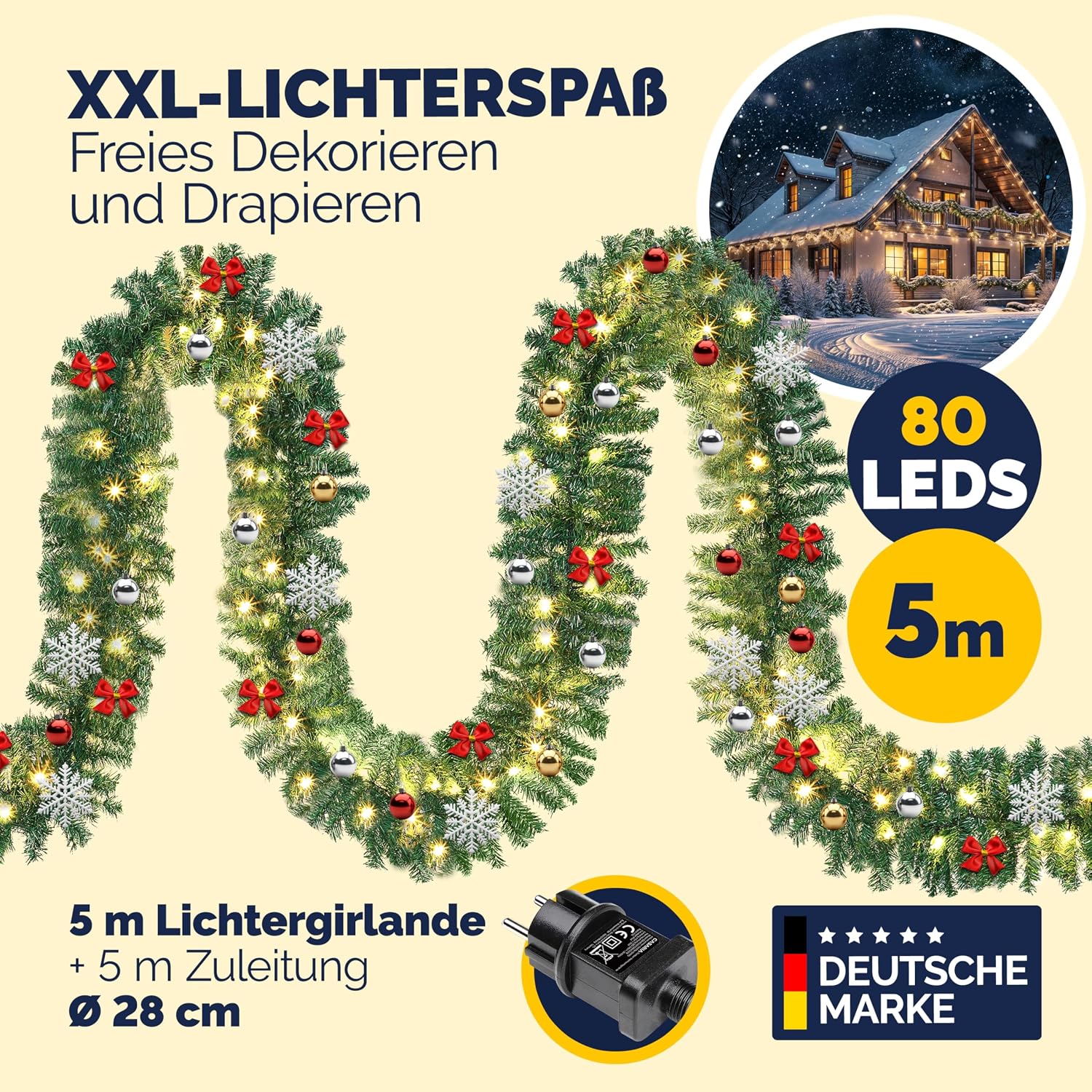 CASARIA Christmas Garland with Lighting Decoration 5 m 80 LEDs – Bild 2