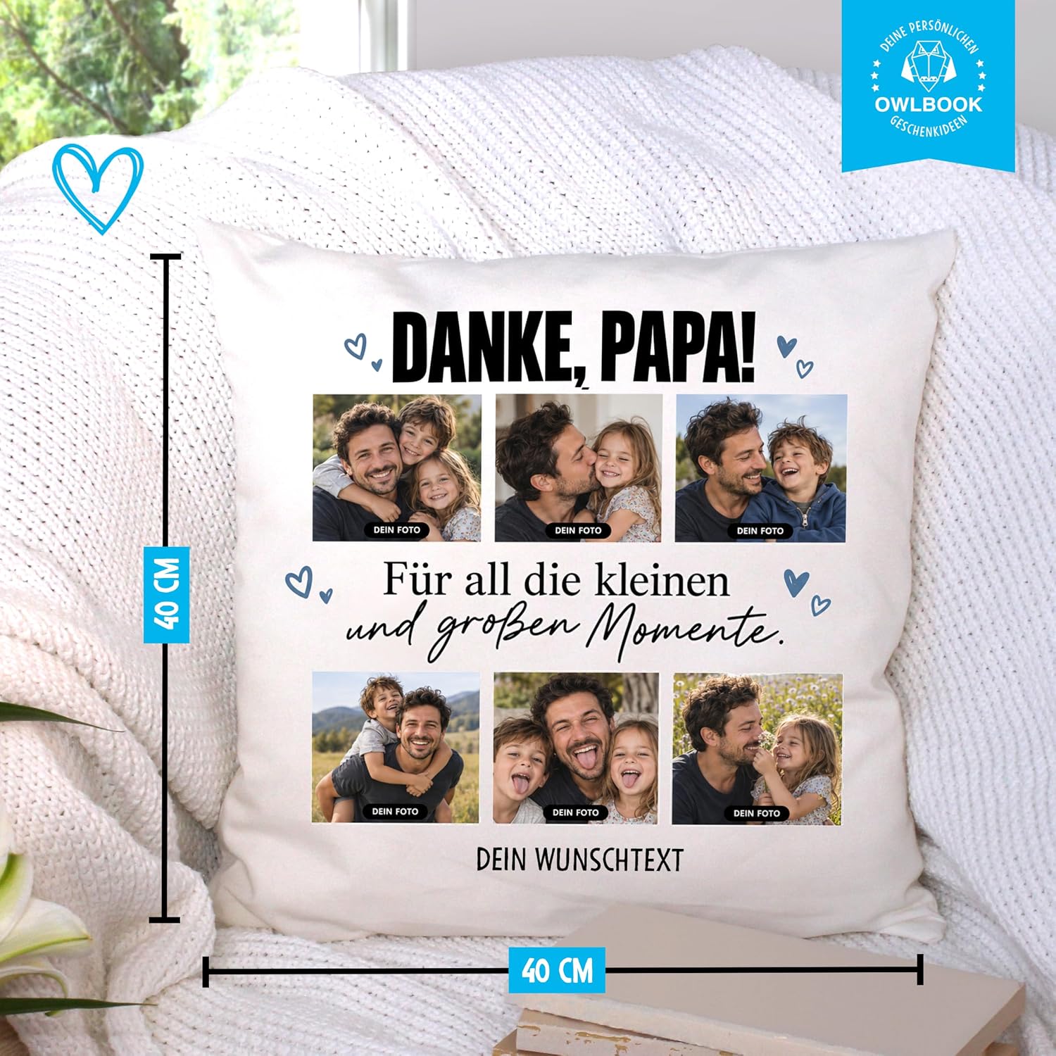 OWLBOOK® Photo Cushion for Dad with 6 Photos Design Yourself Birthday Dad – Bild 6