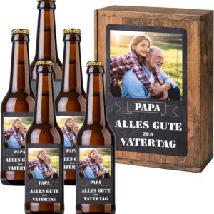 Personalised Beer with Desired Text and Photo | 5 x 0.33 L Spelt Beer as Gift Set | Personal Gift Box for Birthday, Father's Day, Anniversary (Gift Box with 5 Fl., Father's Day)