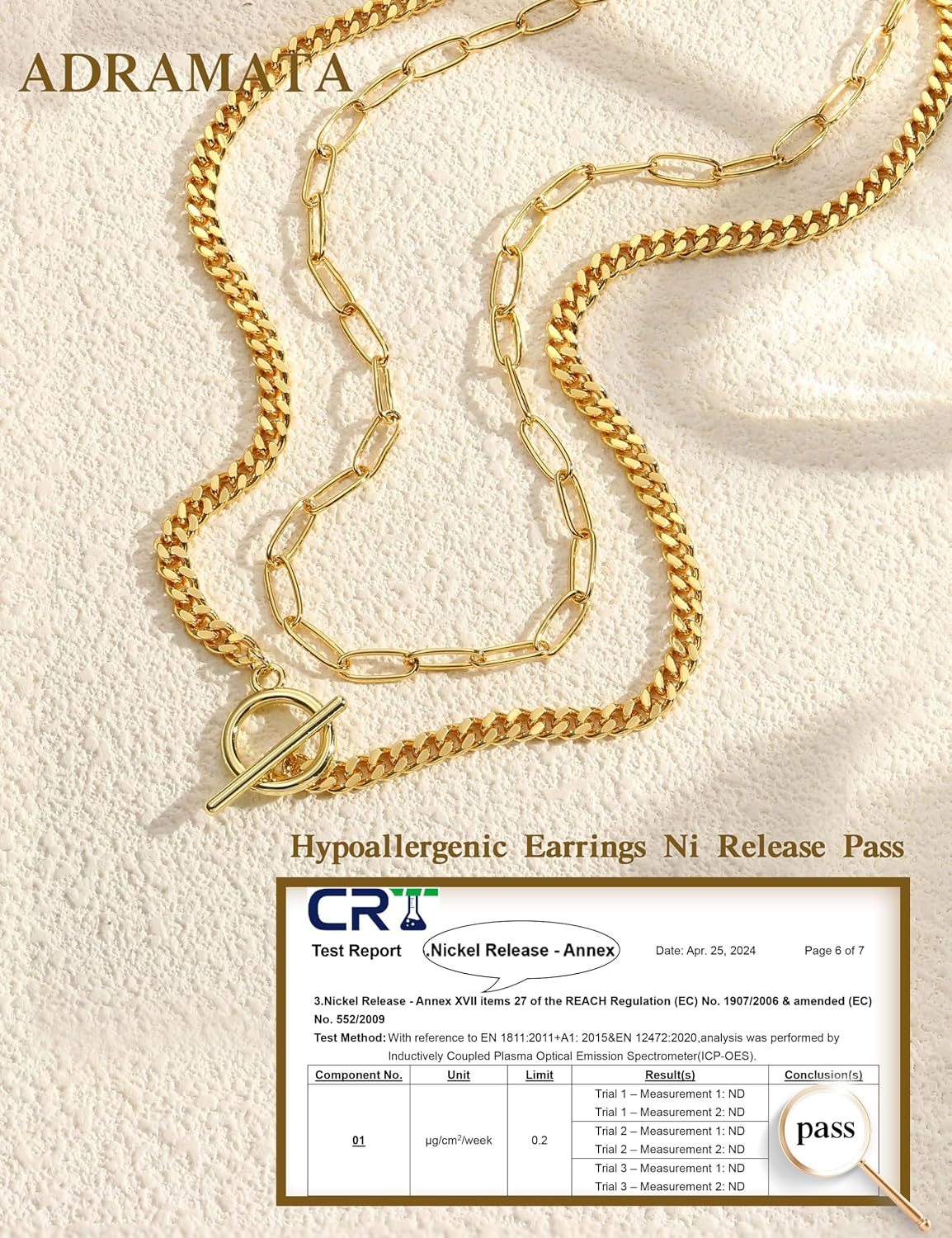 Adramata Necklace Women's Gold Stackable 14K Gold-Plated Chain Set Trendy Cuban Link Paper Clip Chain with Toggle Clasp Silver Chain Waterproof Jewellery – Bild 6