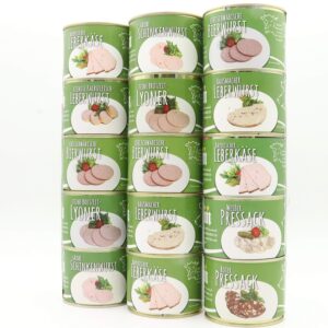 Three Can Tower Set – 15 Tasty as well as Traditional Delicatessen Sausages from Delicatessen – Sausage Manufactory Diem – Long MhD – Gourmet Sausage
