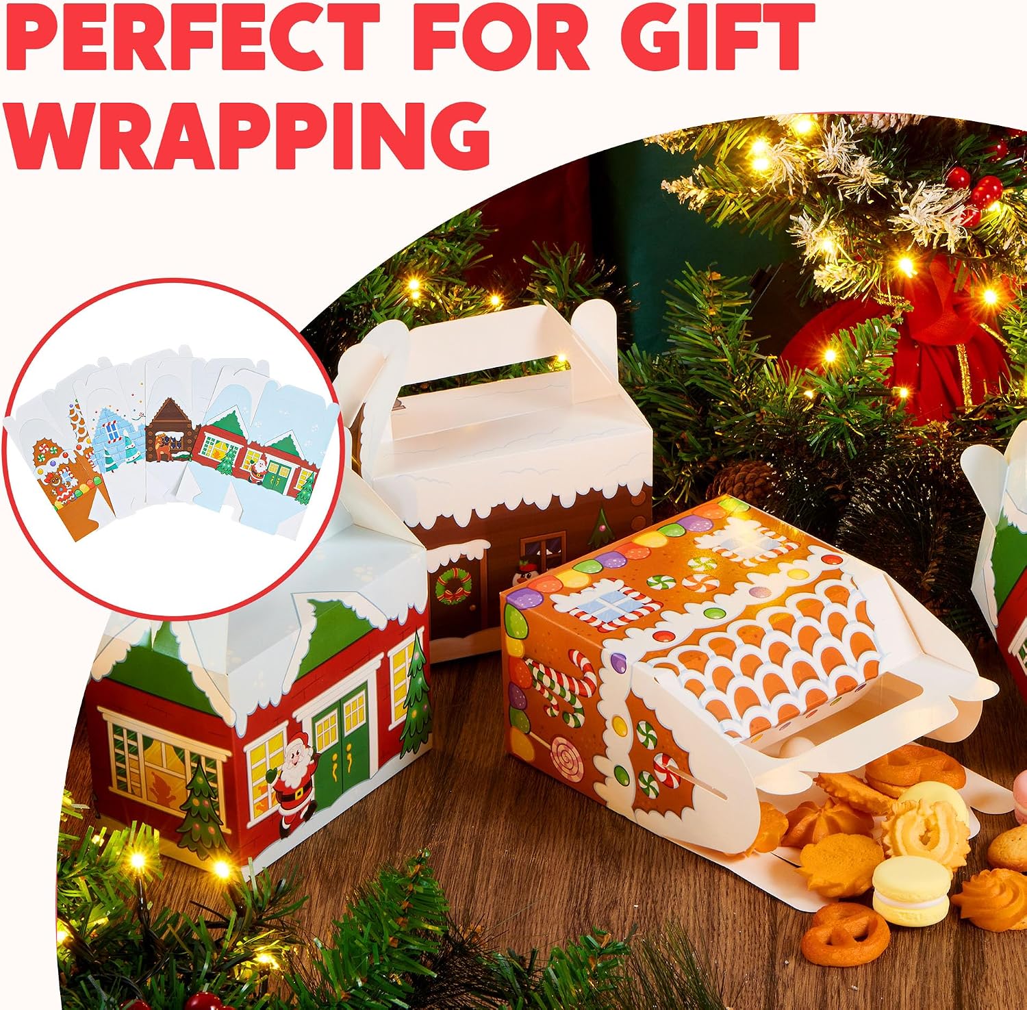 JOYIN Pack of 24 3D Christmas Gift Boxes, Gift Box Sweets, Cakes, Chocolate, Cookies, Biscuits Cardboard for Christmas, Gift Wrapping (Christmas House) – Bild 4