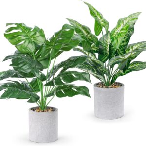 BTSD-home Fake Plants Künstliche Deko Künstliche Pflanzen Badezimmer Balkon Deko Pflanzen Schildkröte Rückenblätter Taro Blätter Tropische Pflanzen 2 Stück