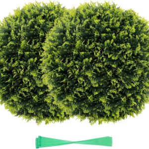 Giantex Pack of 2 Boxwood Balls 55 cm, Artificial Plant UV-Resistant Boxwood Ball Cedar Topiary Ball Artificial Tree Artificial Plant Decorative Balls Box Ball Plants Decorative Plant for Party