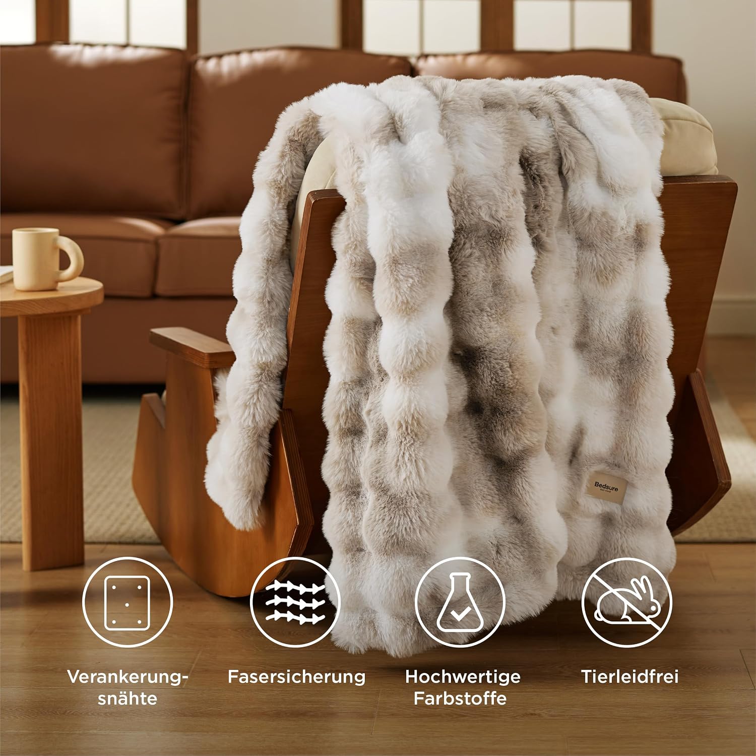 BEDSURE Cuddly Blanket Faux Fur Bubble Blanket Tie Dye Taupe 130 x 150 cm – Bild 6