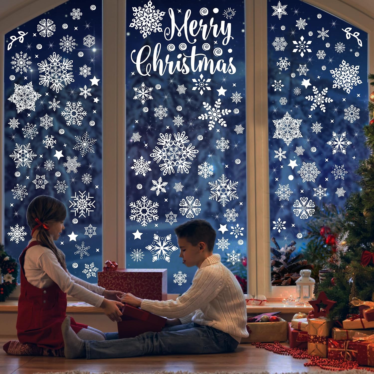 275 Window Stickers Christmas Self-Adhesive, Moxled Snowflakes Window Decoration Christmas, Reusable Static Adhesive PVC Stickers for Windows Door Winter Snowflakes Christmas Decoration – Bild 6