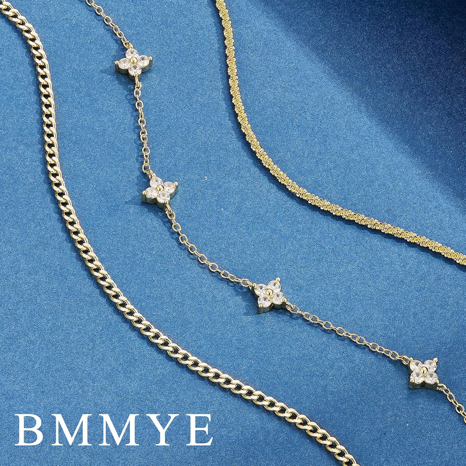 BMMYE Set of 3 Women's Bracelets, 925 Sterling Silver, Hypoallergenic, Adjustable, 14K Gold Plated with Cubic Zirconia Bracelets Set, Birthday Jewellery Gift for Women – Bild 5