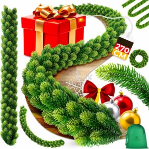 KESSER® Christmas Garland 2.7 m Long Tight - Lifelike Fir Green - Like Real - IP 44 Outdoor & Indoor Garland - Stairs, Door, Balcony, Christmas Decoration + Bag, Fir Green