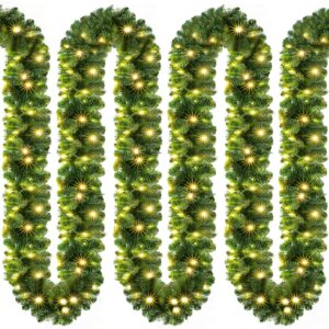 Casaria® Christmas Garland with Lighting Decoration, 10 m, 200 LEDs Illuminated Indoor Outdoor Green Christmas Decoration, Christmas Decoration Garland, Fir Garland – Warm White