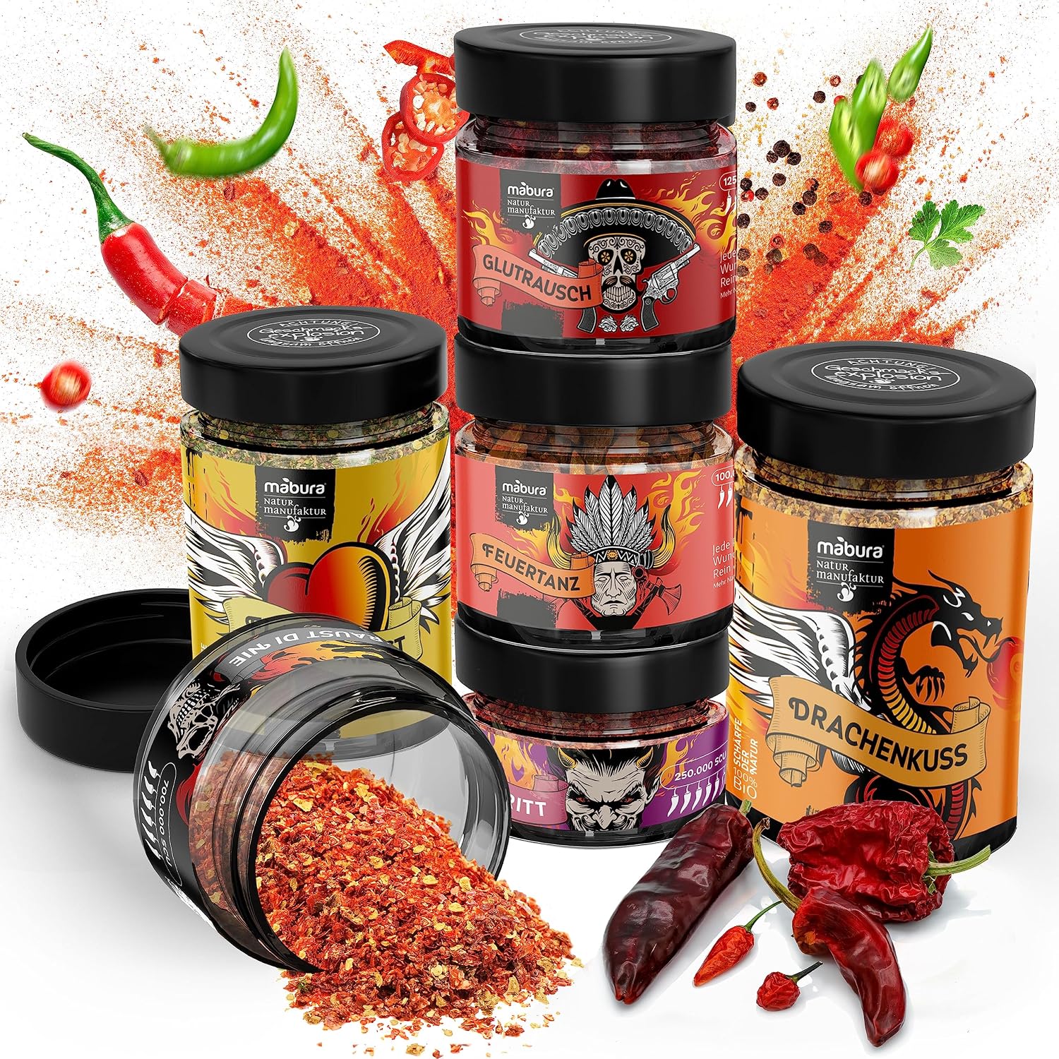 Chili Gift Set - Chilli Spice up to 700,000 Scoville - Chilli Gift Set for Snipers - 6 Different Chili Spices – Bild 3