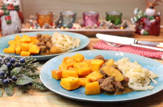 Orangen-Entengulasch mit Ofen-Hokkaido und X-mas-Spitzkohl